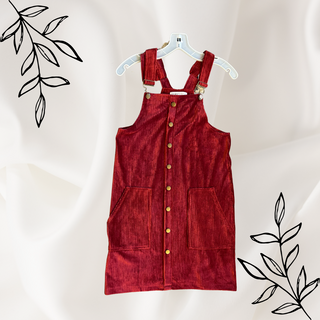 Red Button Down Overalls Dress